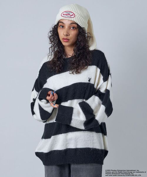 PLAYBOY(プレイボーイ)の「【SEQUENZ】 PLAYBOY MOHAIR LIKE BORDER CN / プレイボーイ グランジ ボーダー クルーネック モヘアニット(ニット/セーター・メンズ・ブラック/レッド/グレー・MEDIUM/LARGE/X-LARGE)」の16枚目の写真