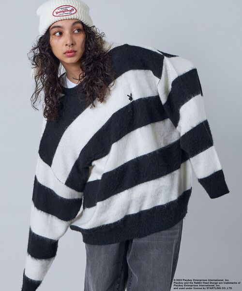PLAYBOY(プレイボーイ)の「【SEQUENZ】 PLAYBOY MOHAIR LIKE BORDER CN / プレイボーイ グランジ ボーダー クルーネック モヘアニット(ニット/セーター・メンズ・ブラック/レッド/グレー・MEDIUM/LARGE/X-LARGE)」の17枚目の写真