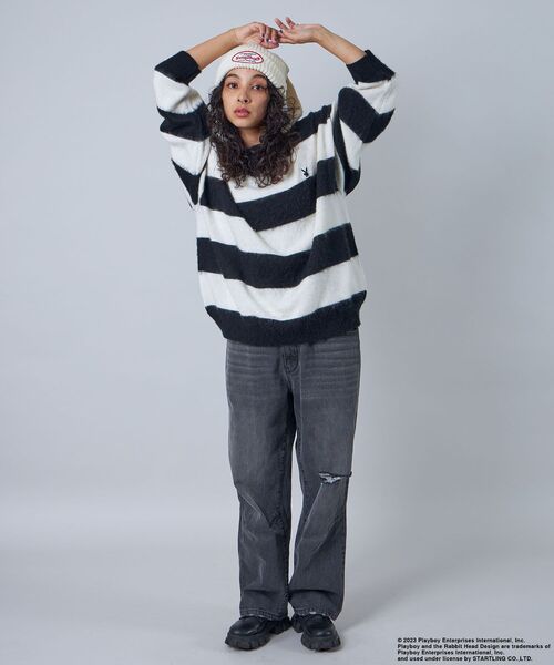 PLAYBOY(プレイボーイ)の「【SEQUENZ】 PLAYBOY MOHAIR LIKE BORDER CN / プレイボーイ グランジ ボーダー クルーネック モヘアニット(ニット/セーター・メンズ・ブラック/レッド/グレー・MEDIUM/LARGE/X-LARGE)」の19枚目の写真