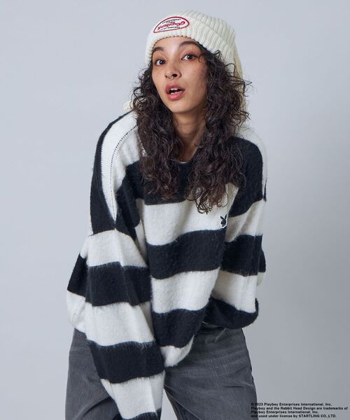 PLAYBOY(プレイボーイ)の「【SEQUENZ】 PLAYBOY MOHAIR LIKE BORDER CN / プレイボーイ グランジ ボーダー クルーネック モヘアニット(ニット/セーター・メンズ・ブラック/レッド/グレー・MEDIUM/LARGE/X-LARGE)」の21枚目の写真