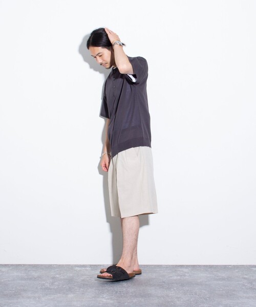 GLOSTER(グロスター)の「【GLOSTER/グロスター】シャンブレーエステル ツータックショーツ(その他パンツ・メンズ・チャコールグレー/ブラック/ベージュ・S/M/L)」の4枚目の写真