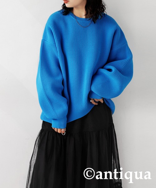 antiqua(アンティカ)の「スポンジニットトップス(ニット/セーター・レディース・オレンジ/ブラック/ライム/グリーン/ブルー/グレー系その他/コバルトブルー/パープル・FREE)」の12枚目の写真