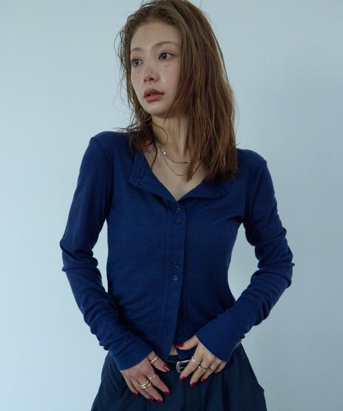 HANNE(アン)の「シアーリブカーディガン(カーディガン/ボレロ・レディース・ネイビー/ブラック/グレー/ホワイト/ピンク/マスタード/チャコールグレー/ベージュ・FREE)」の6枚目の写真