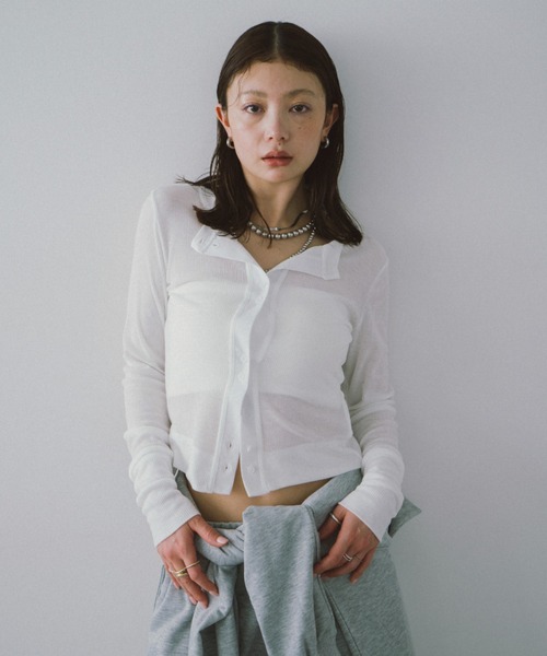 【パンダ】＜H＞コットンナイロン シアーリブカーディガン H BEAUTY&YOUTH UNITED ARROWS（エイチビューティーアンドユース