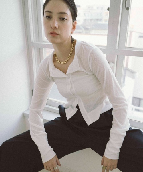 HANNE(アン)の「シアーリブカーディガン(カーディガン/ボレロ・レディース・ネイビー/ブラック/グレー/ホワイト/ピンク/マスタード/チャコールグレー/ベージュ・FREE)」の9枚目の写真