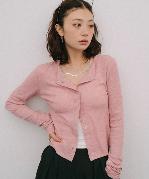 HANNE(アン)の「シアーリブカーディガン(カーディガン/ボレロ・レディース・ネイビー/ブラック/グレー/ホワイト/ピンク/マスタード/チャコールグレー/ベージュ・FREE)」の10枚目の写真