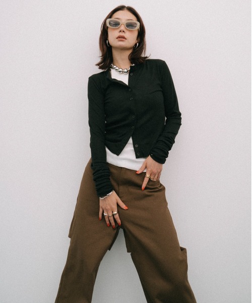 HANNE(アン)の「シアーリブカーディガン(カーディガン/ボレロ・レディース・ネイビー/ブラック/グレー/ホワイト/ピンク/マスタード/チャコールグレー/ベージュ・FREE)」の21枚目の写真