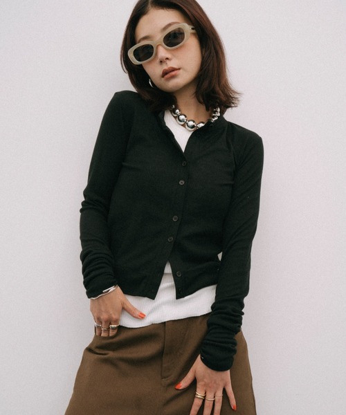 HANNE(アン)の「シアーリブカーディガン(カーディガン/ボレロ・レディース・ネイビー/ブラック/グレー/ホワイト/ピンク/マスタード/チャコールグレー/ベージュ・FREE)」の22枚目の写真