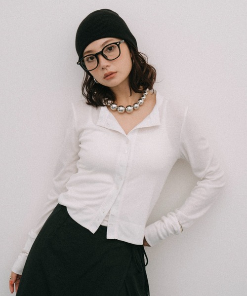 HANNE(アン)の「シアーリブカーディガン(カーディガン/ボレロ・レディース・ネイビー/ブラック/グレー/ホワイト/ピンク/マスタード/チャコールグレー/ベージュ・FREE)」の15枚目の写真