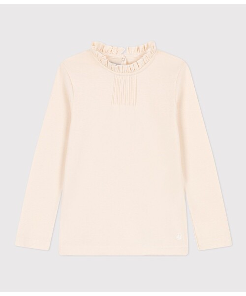 PETIT BATEAU(プチバトー)の「ハイネック長袖Tシャツ(Tシャツ/カットソー・キッズ・オフホワイト/ライトピンク・12YEAR/10YEAR/8YEAR/6YEAR)」の1枚目の写真