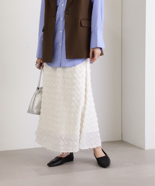 N.（N. Natural Beauty Basic）（エヌエヌナチュラルビューティーベーシック）の「◆フリンジカットジャガードスカート（スカート・レディース・ブラック/クリーム・MEDIUM）」の20枚目の写真