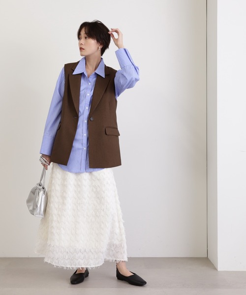 N.（N. Natural Beauty Basic）（エヌエヌナチュラルビューティーベーシック）の「◆フリンジカットジャガードスカート（スカート・レディース・ブラック/クリーム・MEDIUM）」の11枚目の写真