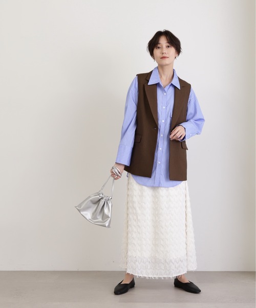 N.（N. Natural Beauty Basic）（エヌエヌナチュラルビューティーベーシック）の「◆フリンジカットジャガードスカート（スカート・レディース・ブラック/クリーム・MEDIUM）」の8枚目の写真