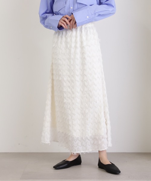N.（N. Natural Beauty Basic）（エヌエヌナチュラルビューティーベーシック）の「◆フリンジカットジャガードスカート（スカート・レディース・ブラック/クリーム・MEDIUM）」の7枚目の写真