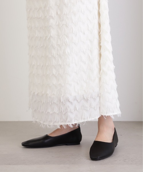 N.（N. Natural Beauty Basic）（エヌエヌナチュラルビューティーベーシック）の「◆フリンジカットジャガードスカート（スカート・レディース・ブラック/クリーム・MEDIUM）」の4枚目の写真