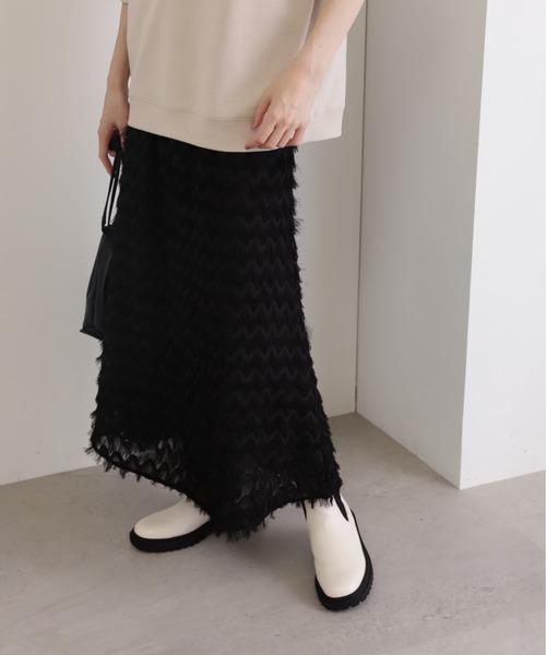 N.（N. Natural Beauty Basic）（エヌエヌナチュラルビューティーベーシック）の「◆フリンジカットジャガードスカート（スカート・レディース・ブラック/クリーム・MEDIUM）」の18枚目の写真
