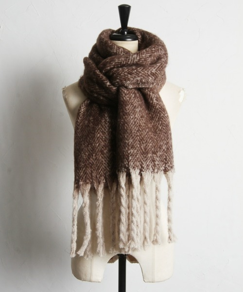 ロゴ入りウールマフラー ブラウン系~ マフラー ウールカシミヤ ブラウン メンズ レディース(M04 ブラウン