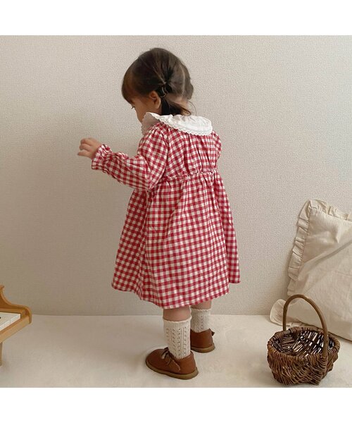 apres les cours(アプレレクール)の「【WEB限定】総柄衿付きワンピース(ワンピース・キッズ・ブラック/サックスブルー/チェック/イエロー/レッド・120/90/80/110/100/130/140)」の8枚目の写真