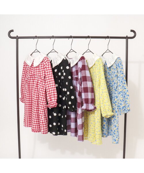 apres les cours(アプレレクール)の「【WEB限定】総柄衿付きワンピース(ワンピース・キッズ・ブラック/サックスブルー/チェック/イエロー/レッド・120/90/80/110/100/130/140)」の9枚目の写真