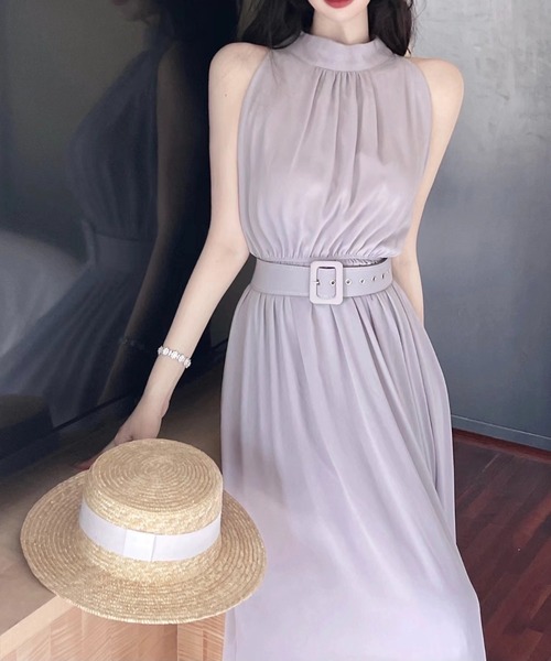 Sibra（シブラ）の「ベルト付きロングノースリーブワンピース（ワンピース・レディース・ブラック/グレー・M）」の3枚目の写真