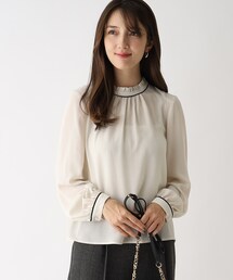 index | バイカラーフリルネックブラウス【洗濯機洗い可】(シャツ/ブラウス)