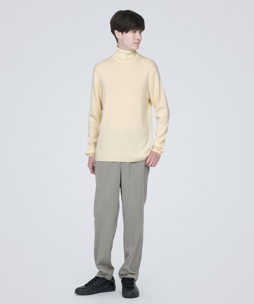 洗えるウールリブタートルネックセーター