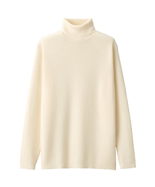 洗えるウールリブタートルネックセーター