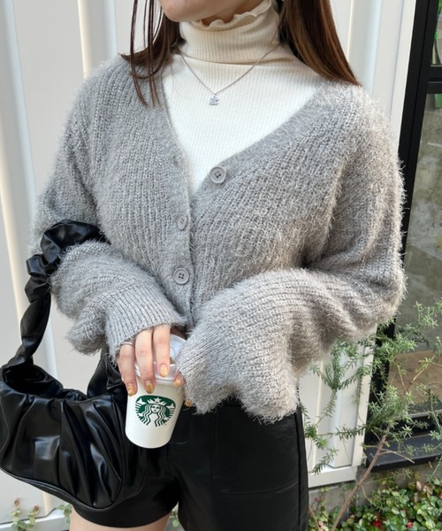 nemne store（ネンネストア）の「【セット着用可能】シャギーショートカーディガン（カーディガン/ボレロ・レディース・ベージュ/グレー/ネイビー/ピンク/アイボリー・フリー）」の3枚目の写真