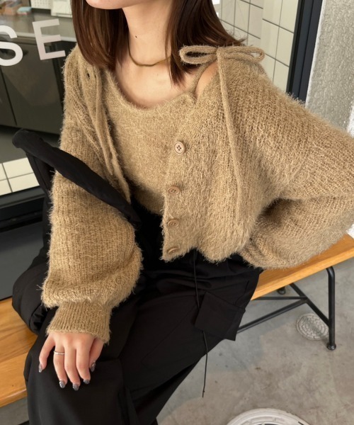 nemne store（ネンネストア）の「【セット着用可能】シャギーショートカーディガン（カーディガン/ボレロ・レディース・ベージュ/グレー/ネイビー/ピンク/アイボリー・フリー）」の21枚目の写真