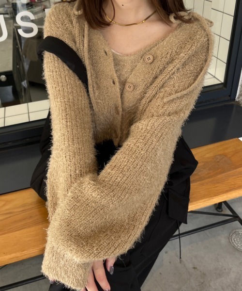 nemne store（ネンネストア）の「【セット着用可能】シャギーショートカーディガン（カーディガン/ボレロ・レディース・ベージュ/グレー/ネイビー/ピンク/アイボリー・フリー）」の19枚目の写真