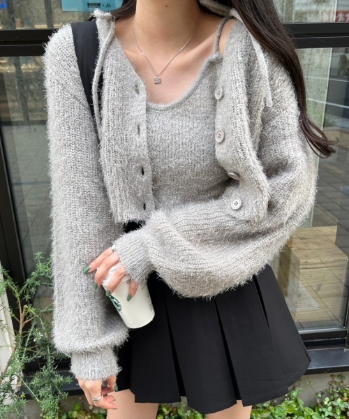 nemne store（ネンネストア）の「【セット着用可能】シャギーショートカーディガン（カーディガン/ボレロ・レディース・ベージュ/グレー/ネイビー/ピンク/アイボリー・フリー）」の14枚目の写真