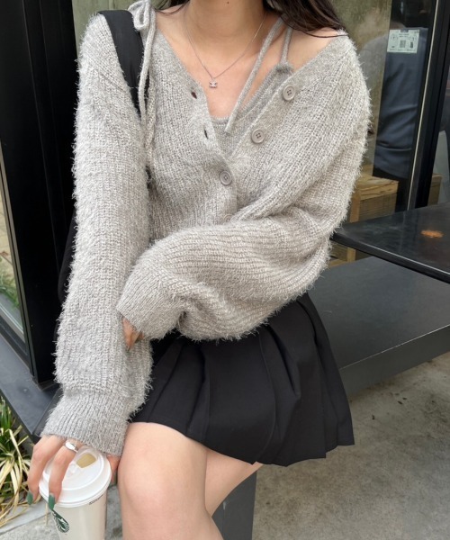 nemne store（ネンネストア）の「【セット着用可能】シャギーショートカーディガン（カーディガン/ボレロ・レディース・ベージュ/グレー/ネイビー/ピンク/アイボリー・フリー）」の11枚目の写真