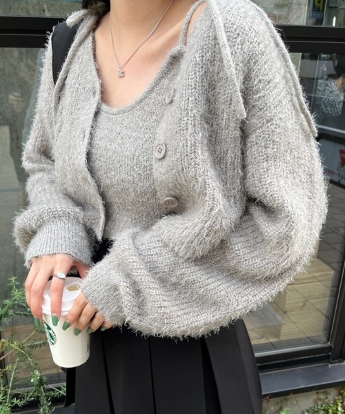 nemne store（ネンネストア）の「【セット着用可能】シャギーショートカーディガン（カーディガン/ボレロ・レディース・ベージュ/グレー/ネイビー/ピンク/アイボリー・フリー）」の13枚目の写真