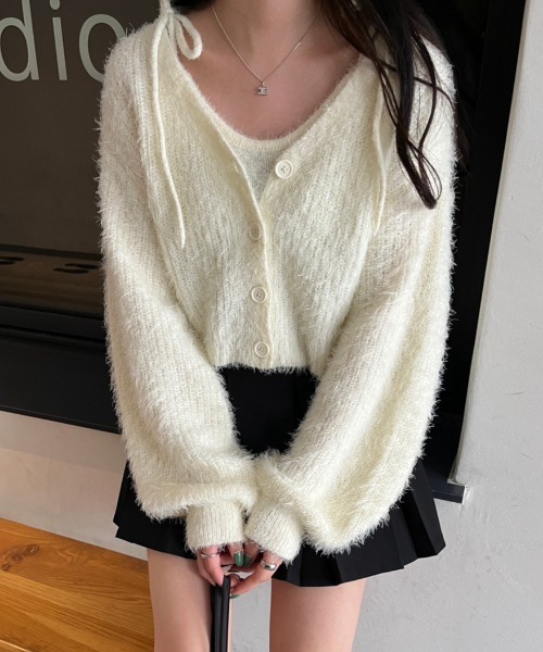 nemne store（ネンネストア）の「【セット着用可能】シャギーショートカーディガン（カーディガン/ボレロ・レディース・ベージュ/グレー/ネイビー/ピンク/アイボリー・フリー）」の6枚目の写真