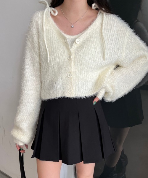 nemne store（ネンネストア）の「【セット着用可能】シャギーショートカーディガン（カーディガン/ボレロ・レディース・ベージュ/グレー/ネイビー/ピンク/アイボリー・フリー）」の7枚目の写真