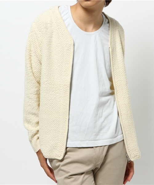 SENSE OF PLACE by URBAN RESEARCH(センスオブプレイスバイアーバンリサーチ)の「-A-ブークレZIPカーデ(カーディガン/ボレロ・メンズ・ホワイト/ネイビー・L/M)」の5枚目の写真