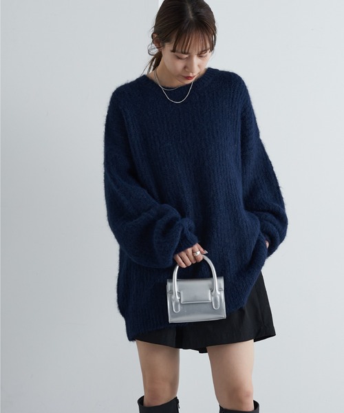 COLONY 2139（コロニートゥーワンスリーナイン）の「シャギー起毛畦編みオーバーニット（ニット/セーター・レディース・ネイビー/ピンク/グレー/オレンジ/キャメル/ブラック・FREE）」の3枚目の写真