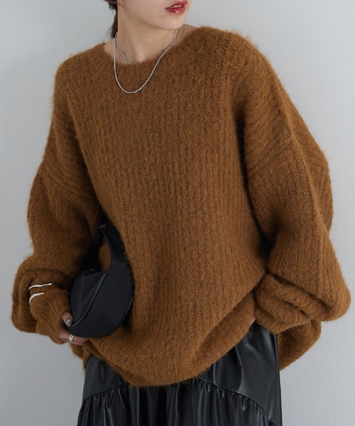 COLONY 2139（コロニートゥーワンスリーナイン）の「シャギー起毛畦編みオーバーニット（ニット/セーター・レディース・ネイビー/ピンク/グレー/オレンジ/キャメル/ブラック・FREE）」の4枚目の写真