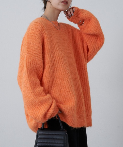 COLONY 2139（コロニートゥーワンスリーナイン）の「シャギー起毛畦編みオーバーニット（ニット/セーター・レディース・ネイビー/ピンク/グレー/オレンジ/キャメル/ブラック・FREE）」の6枚目の写真