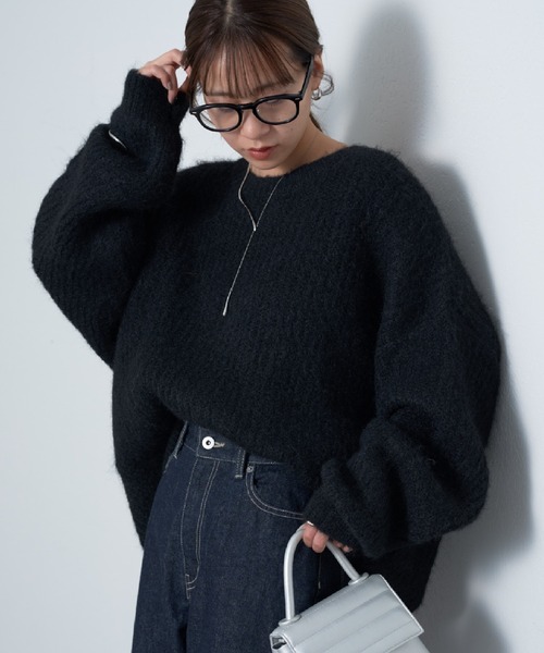 COLONY 2139（コロニートゥーワンスリーナイン）の「シャギー起毛畦編みオーバーニット（ニット/セーター・レディース・ネイビー/ピンク/グレー/オレンジ/キャメル/ブラック・FREE）」の2枚目の写真