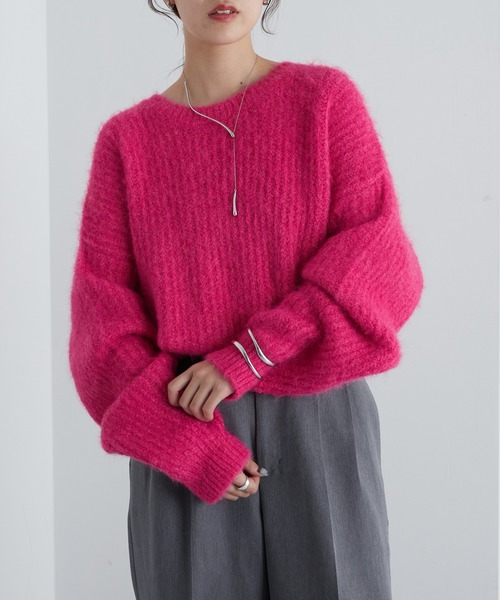 COLONY 2139（コロニートゥーワンスリーナイン）の「シャギー起毛畦編みオーバーニット（ニット/セーター・レディース・ネイビー/ピンク/グレー/オレンジ/キャメル/ブラック・FREE）」の12枚目の写真