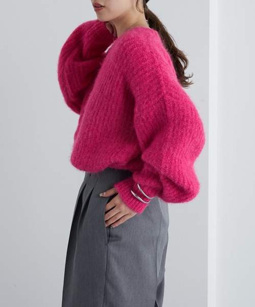 COLONY 2139（コロニートゥーワンスリーナイン）の「シャギー起毛畦編みオーバーニット（ニット/セーター・レディース・ネイビー/ピンク/グレー/オレンジ/キャメル/ブラック・FREE）」の15枚目の写真