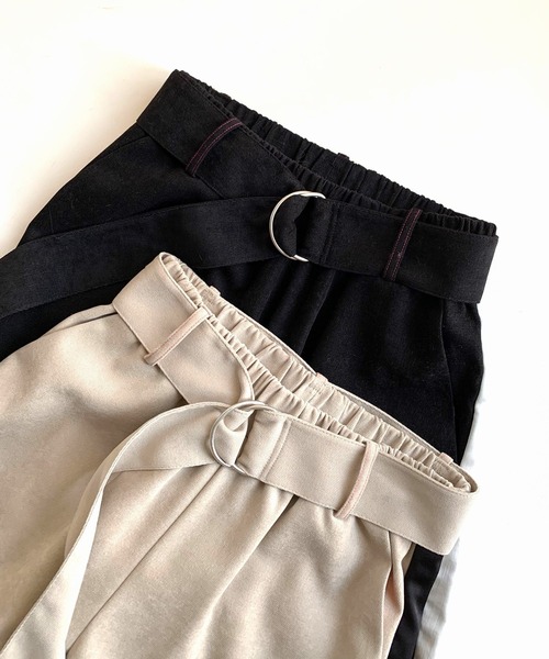 Q（キュー）の「ツイルピーチサイドラインワイドパンツ（その他パンツ・レディース・ブラック/ベージュ・MEDIUM）」の8枚目の写真