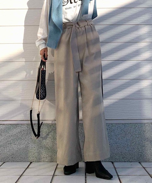 Q（キュー）の「ツイルピーチサイドラインワイドパンツ（その他パンツ・レディース・ブラック/ベージュ・MEDIUM）」の12枚目の写真