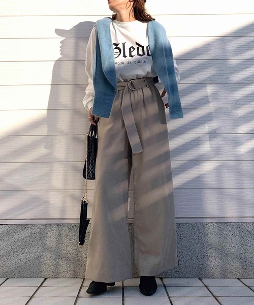 Q（キュー）の「ツイルピーチサイドラインワイドパンツ（その他パンツ・レディース・ブラック/ベージュ・MEDIUM）」の13枚目の写真