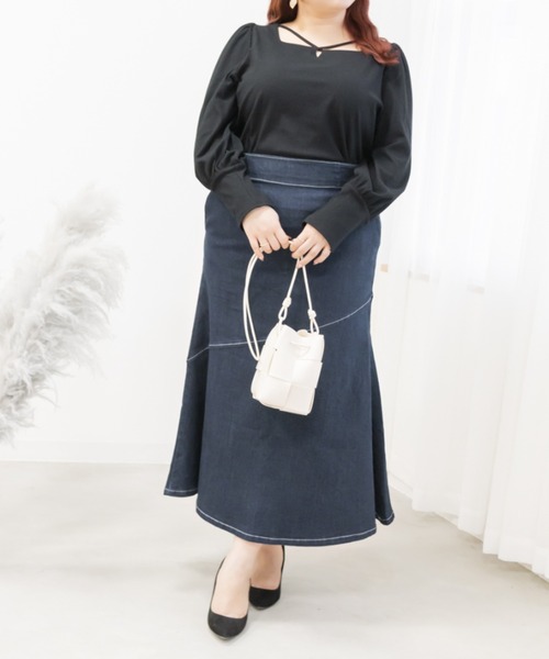 CLETTE(クレット)の「ストレッチマーメイドスカート(スカート・レディース・オフホワイト/ネイビー・5L/LL/4L/3L)」の8枚目の写真