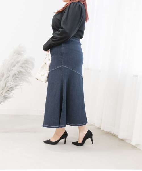 CLETTE(クレット)の「ストレッチマーメイドスカート(スカート・レディース・オフホワイト/ネイビー・5L/LL/4L/3L)」の10枚目の写真