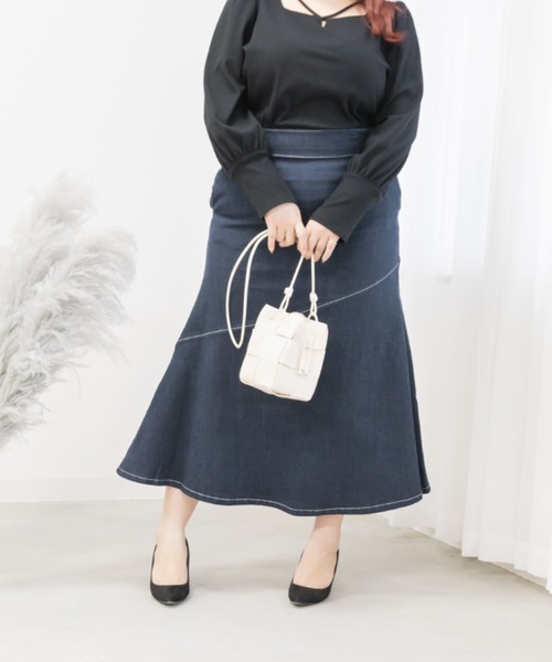 CLETTE(クレット)の「ストレッチマーメイドスカート(スカート・レディース・オフホワイト/ネイビー・5L/LL/4L/3L)」の7枚目の写真