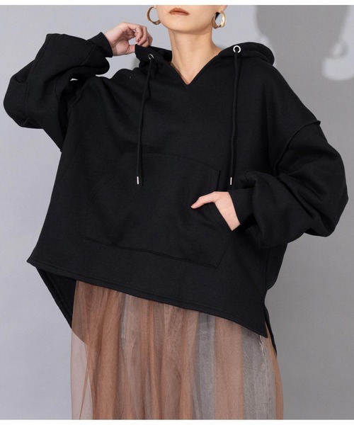 Settimissimo（セッティミッシモ）の「裏起毛 タックスリーブ オーバーサイズ パーカー フーディー（パーカー・レディース・グレイッシュベージュ/ブラック・FREE）」の2枚目の写真