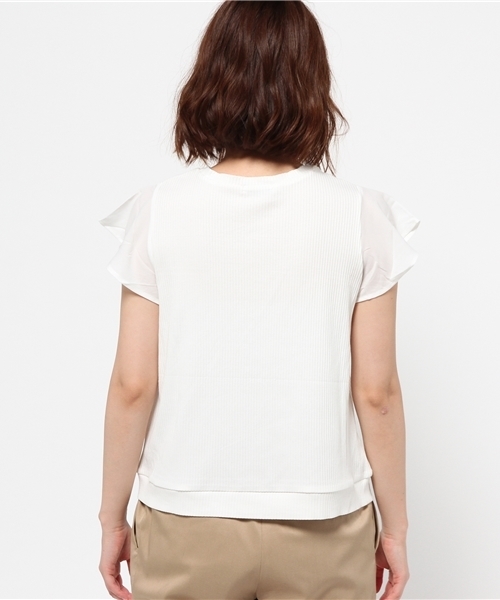 mystic（ミスティック）の「袖シフォンテレコTシャツ（Tシャツ/カットソー・レディース・オフホワイト/グレー/ブラック/ネイビー・ﾌﾘ-）」の7枚目の写真